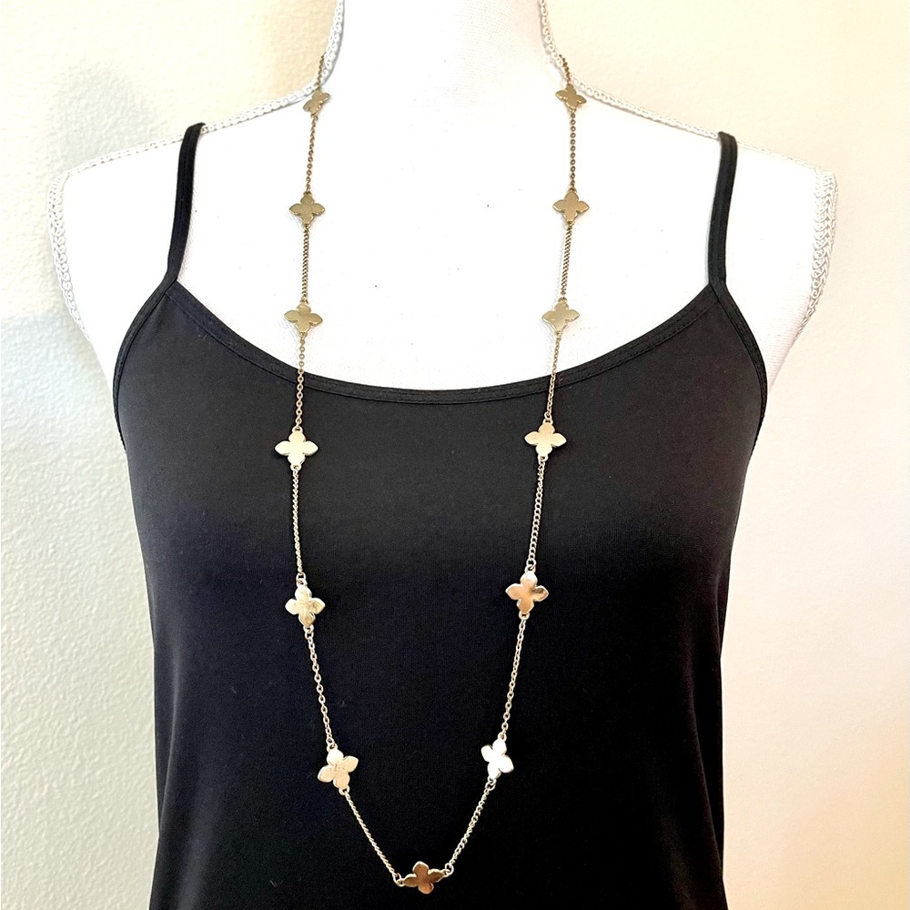 Long Gold Quatrefoil Clover Pendant Necklace | Dainty Layering Jewelry